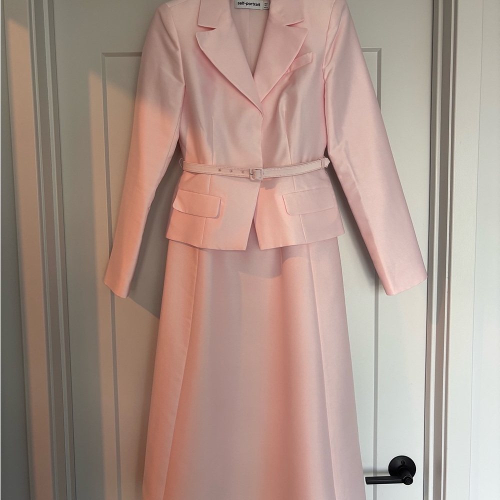 Self-Portrait Pink Belted Taffeta Suit Dress